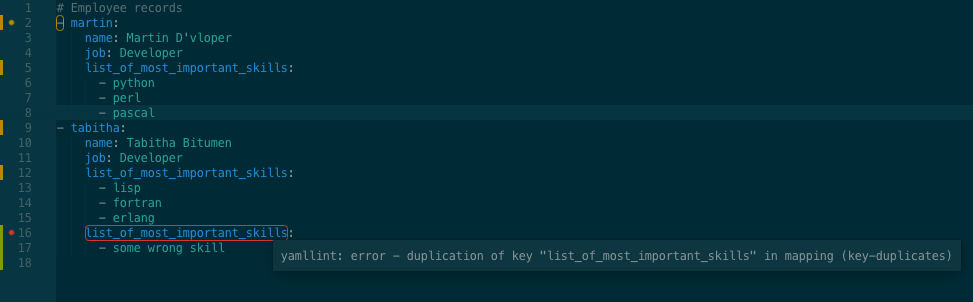 SublimeLinter-contrib-yamllint detecting a duplicate key